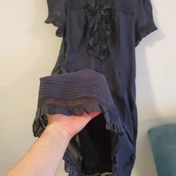 KENZIE designer goth Prarie dress navy blue cottagecore size Medium ruffle lace - Picture 4 of 11